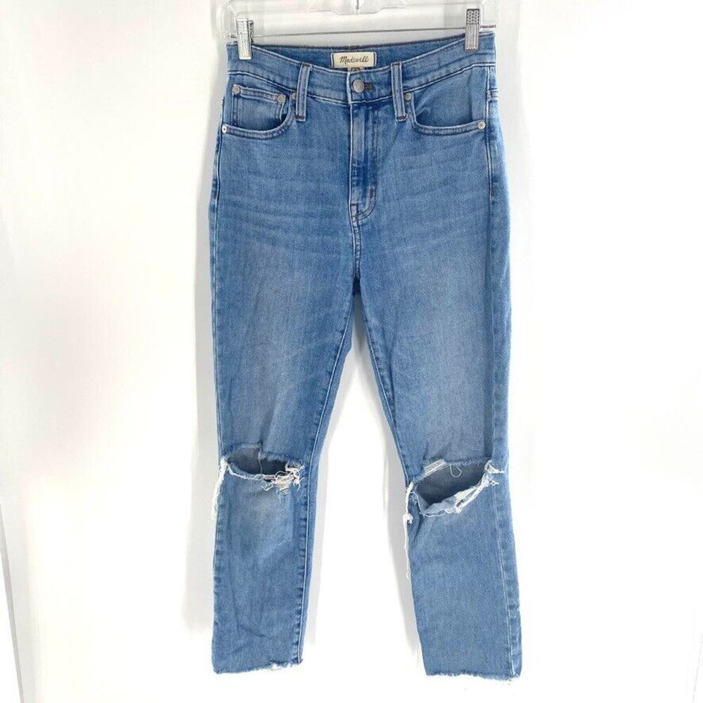 Madewell Womens High Rise Crop Boyjean Sz‎ 23 Light Wash Distressed Raw Hem